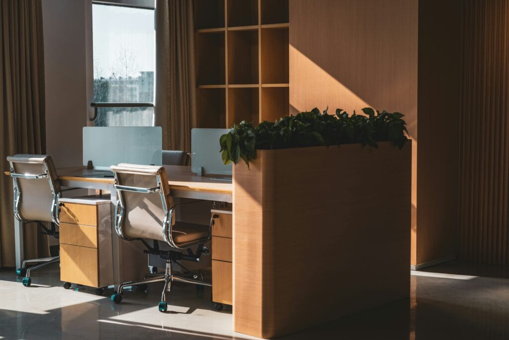Commercial furniture showroom featuring workplace seating and finishes, highlighting the design-led nature of furniture roles.
